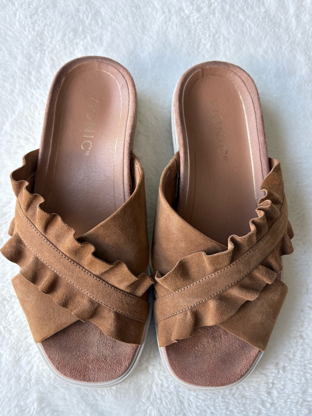 Vionic Azalea Suede Ruffle Slide Sandals Size 6 - Picture 2 of 10